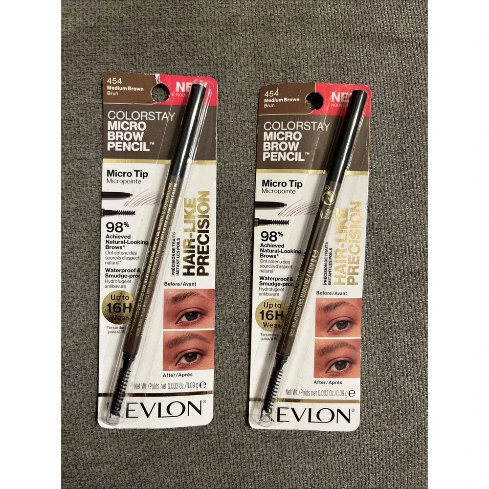 Revlon Colorstay Micro Brow Pencil Hair-Like Precision 454 Medium Brown, 2 packs